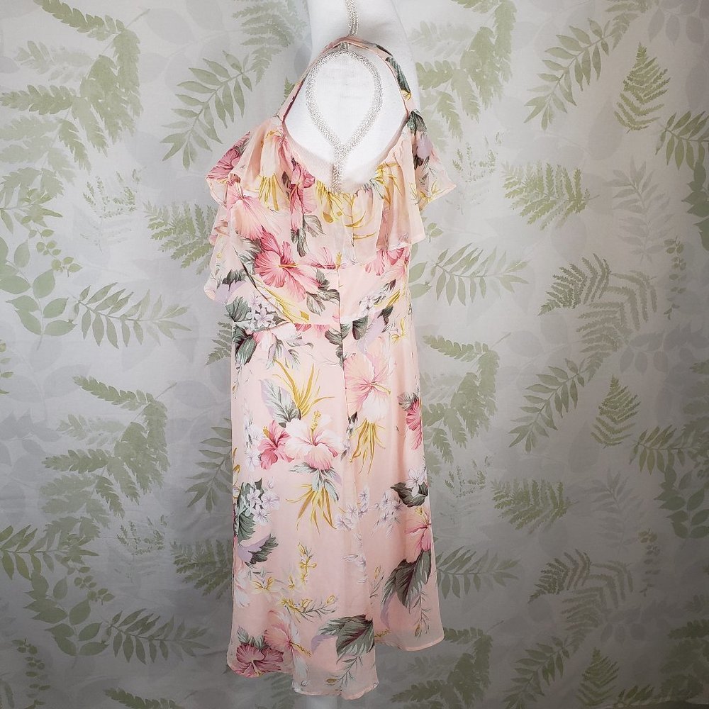 Promesa cold shoulder cross over pink tropical/floral dress - Picture 3 of 8
